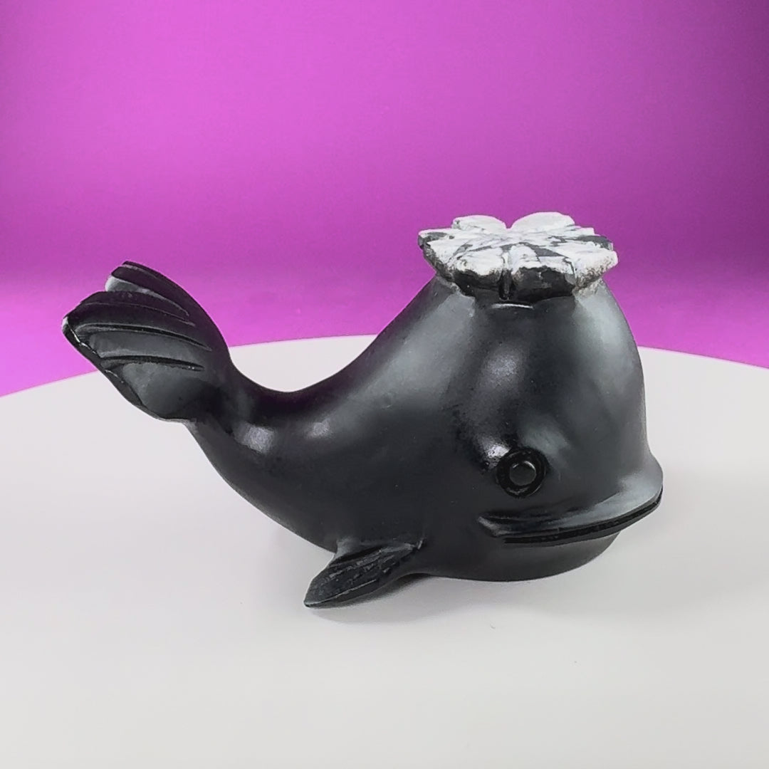Chrysanthemum Stone Whale Carving with Natural Flower Formation