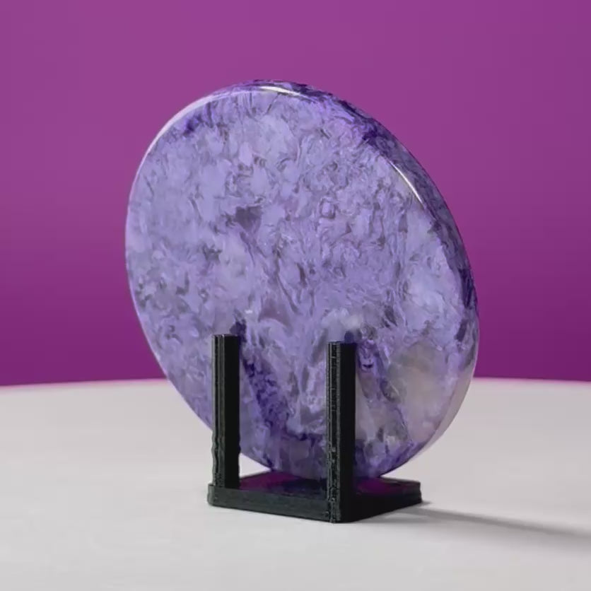 Charoite Disc with Stand | Russian Charoite | Purple Crystal – 43g