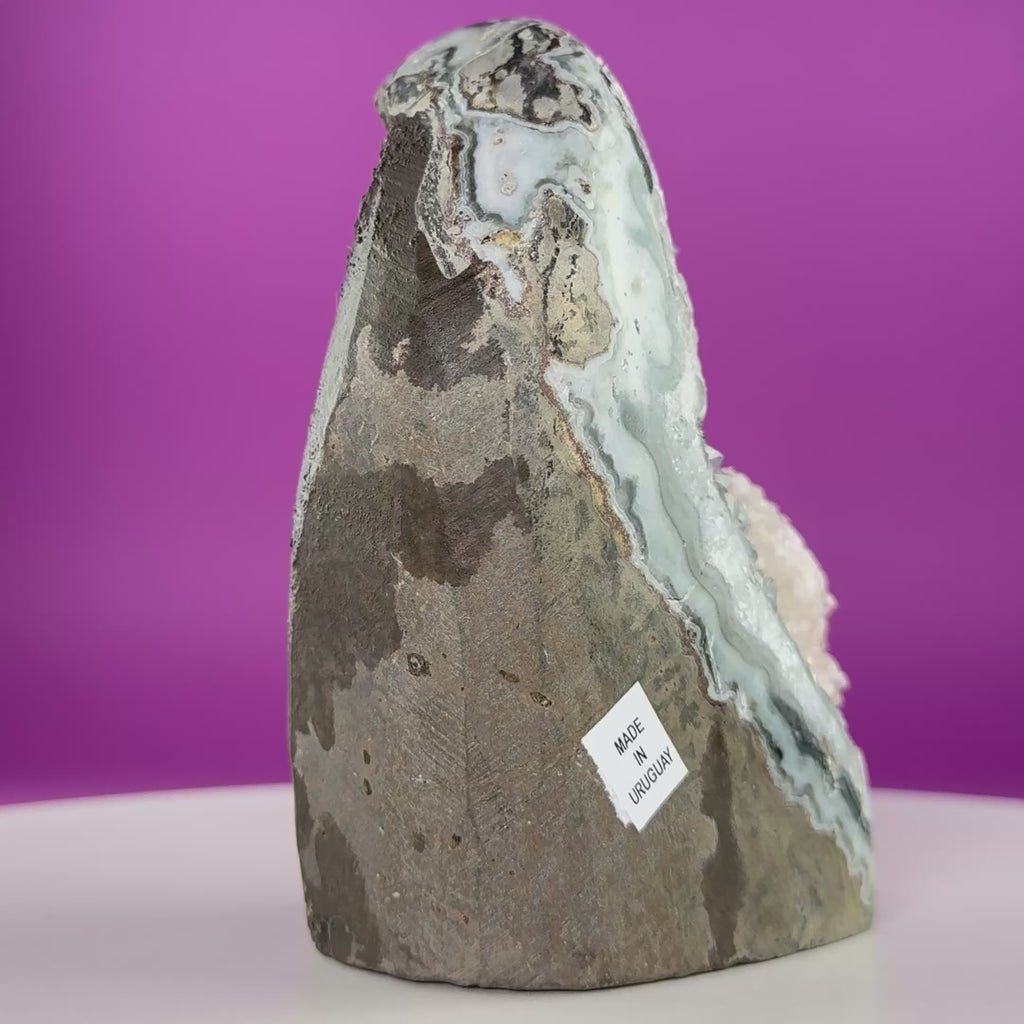 White Amethyst Druzy with Red Calcite from Uruguay – 837g Statement Crystal Specimen