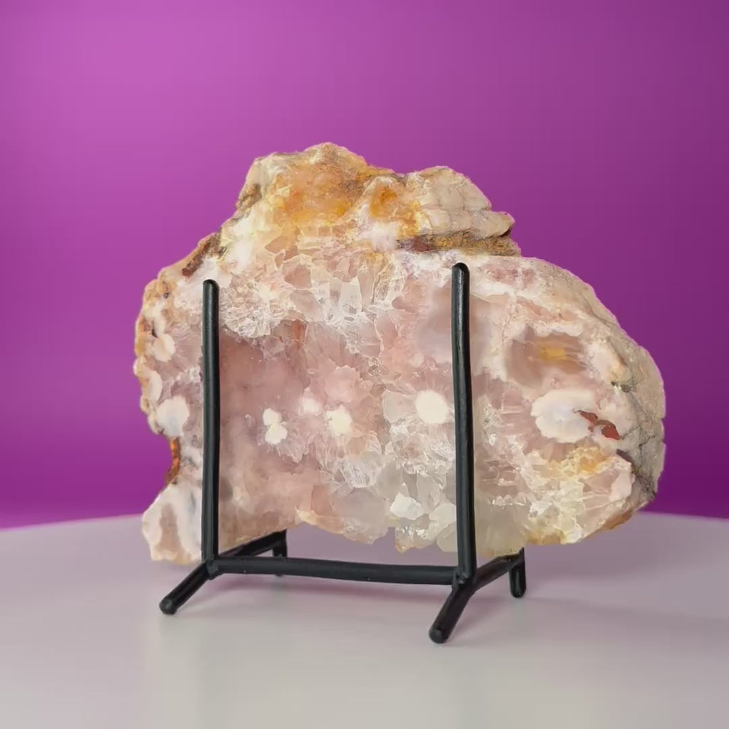 Pink Amethyst Slab with Black Stand – 345g