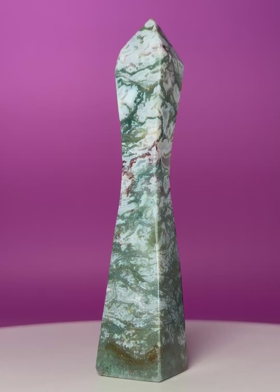 Moss Agate Tower – Tall 5.8 Inch Crystal Point