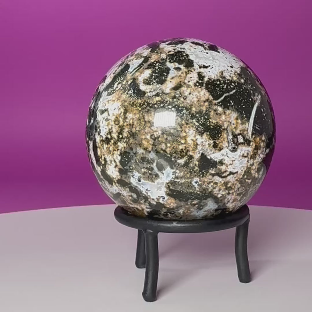 Sea Jasper Sphere on Black Wrought Iron Stand | Collector Display