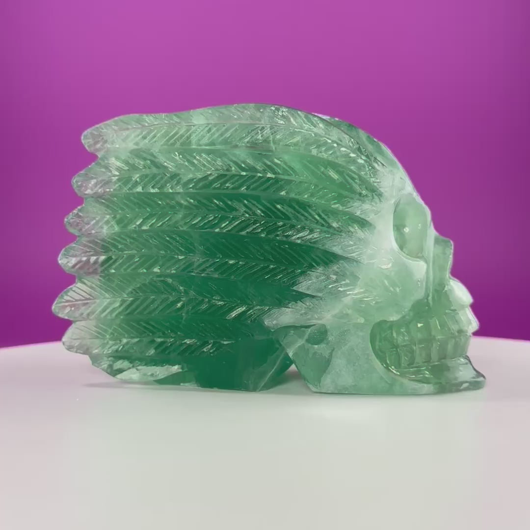 Green Fluorite Collector Skull – 1,743g UV Reactive Statement Carving