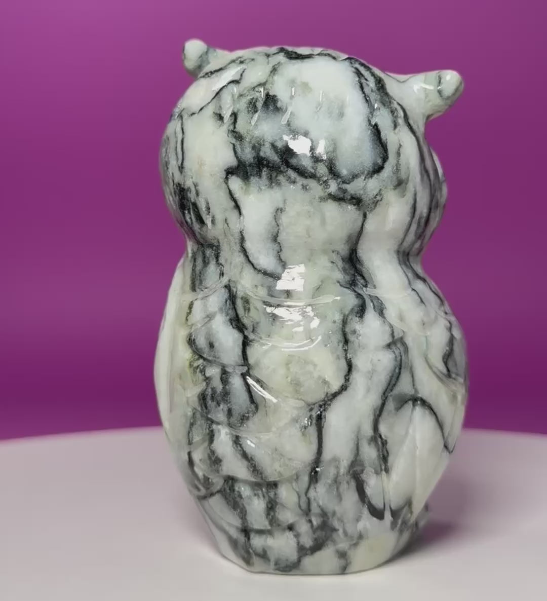 Large Serpentine with Quartz Owl Carving