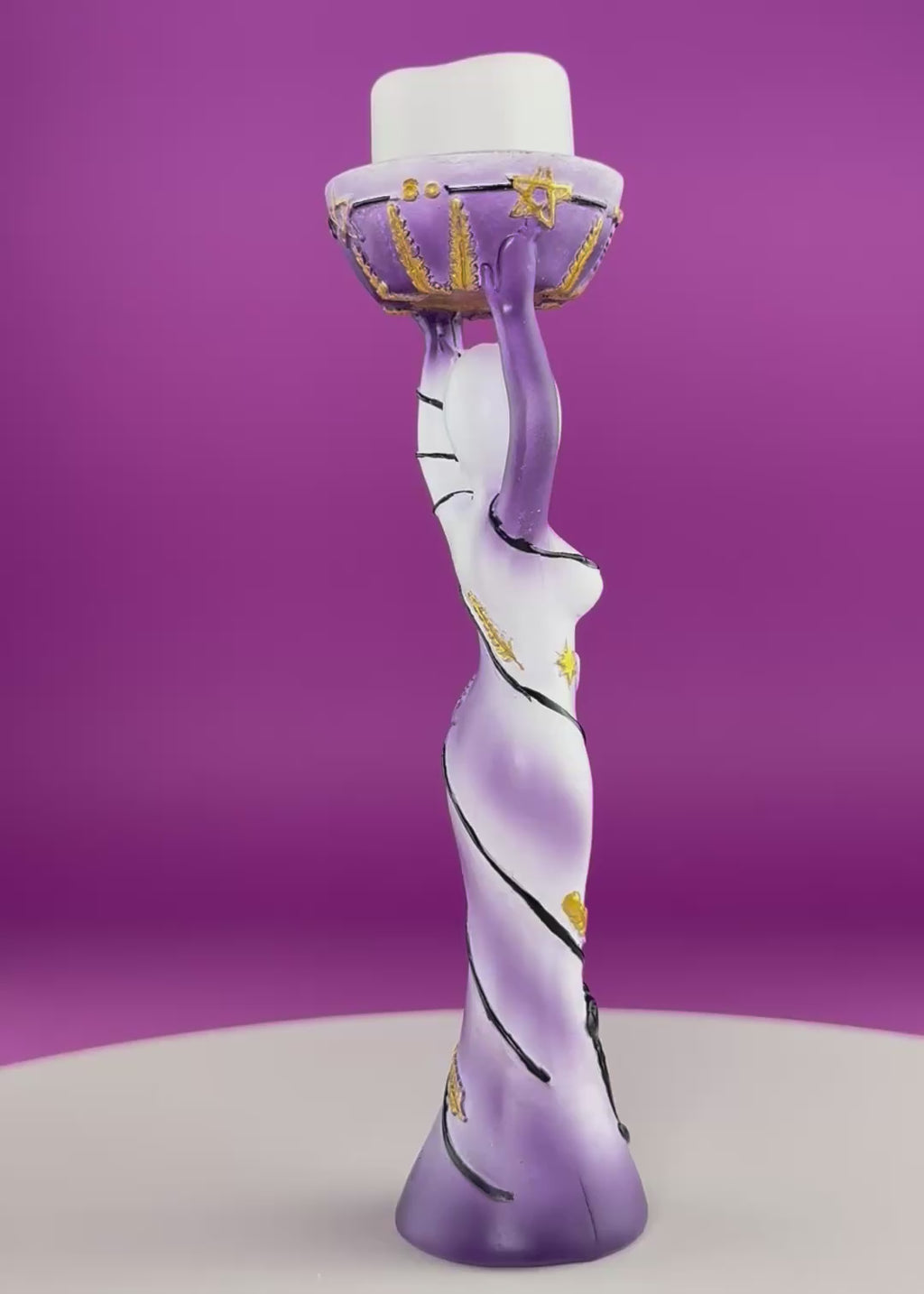 Moon Goddess Sphere Display Stand | Purple & White Polyresin | Holds Approximately 2" Crystal Spheres | LED Timer Tea Light Included