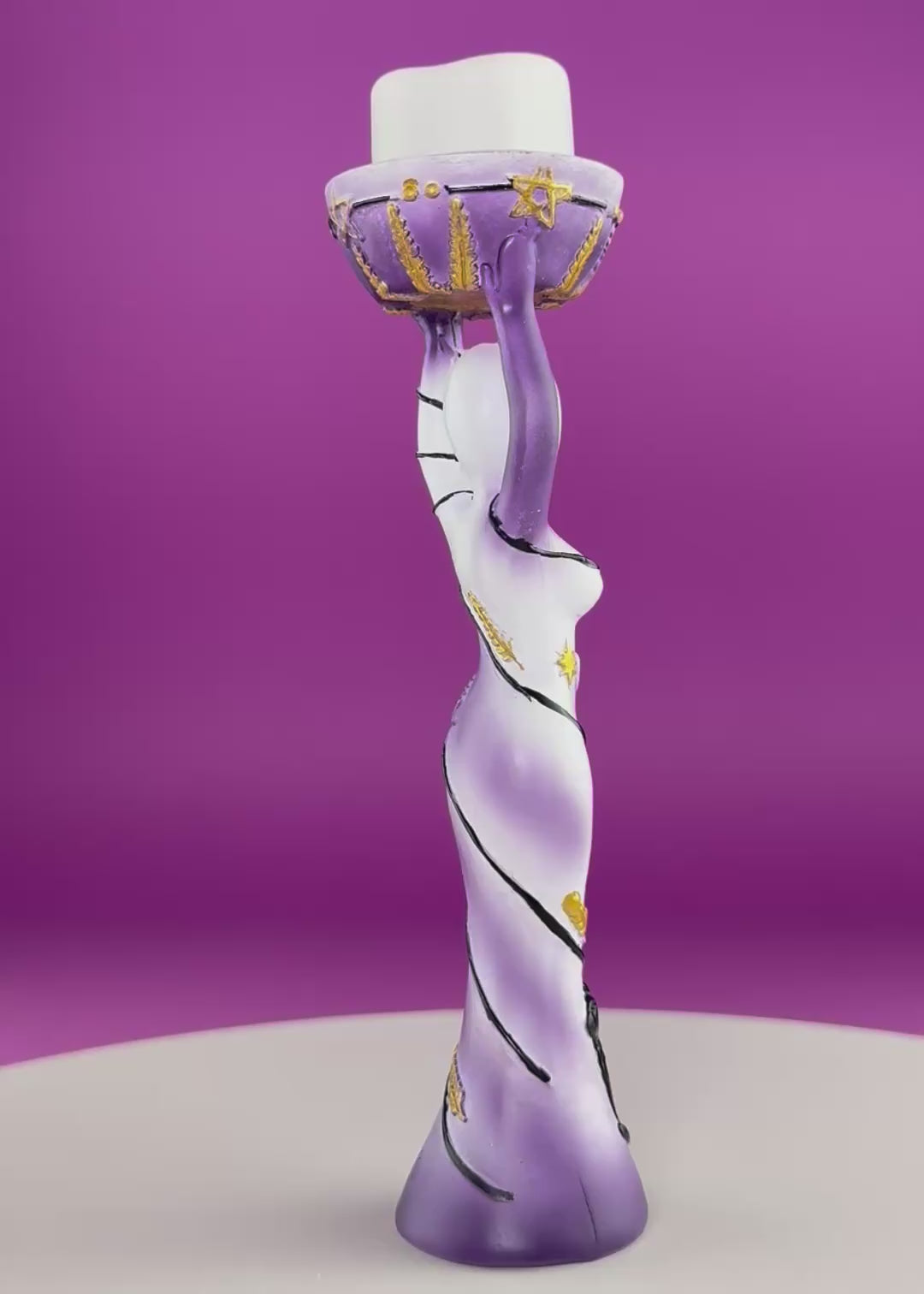 Moon Goddess Sphere Display Stand | Purple & White Polyresin | Holds Approximately 2" Crystal Spheres | LED Timer Tea Light Included