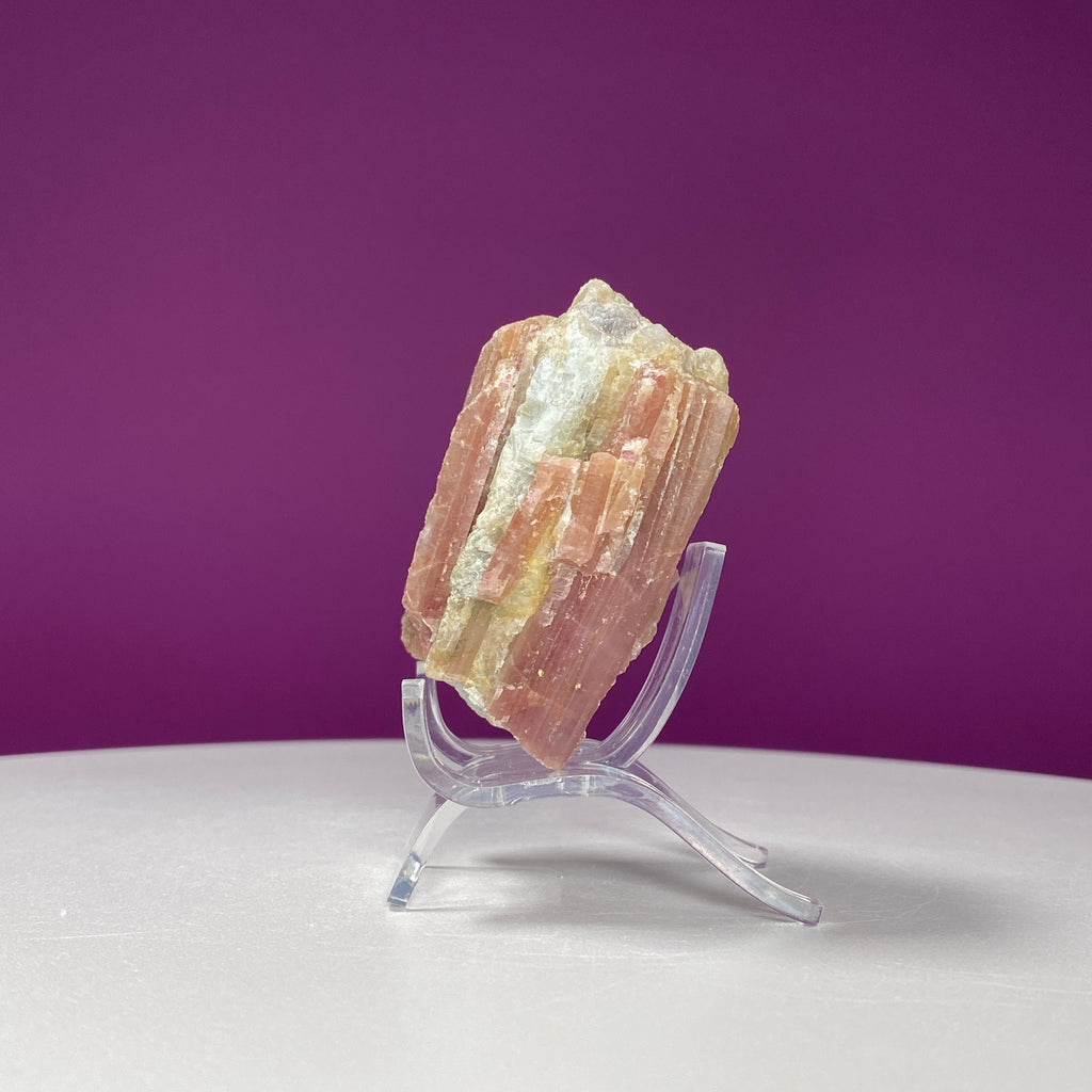 Pink Tourmaline in Quartz Matrix Specimen (Includes Acrylic Stand)