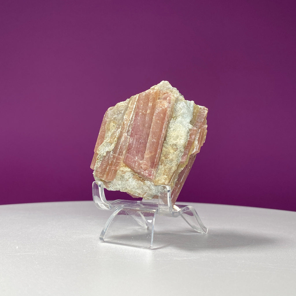 Pink Tourmaline in Quartz Matrix Specimen (Includes Acrylic Stand)