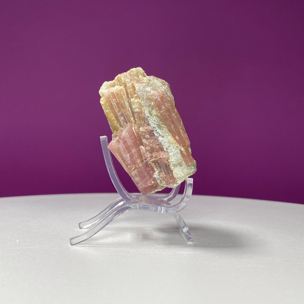 Pink Tourmaline in Quartz Matrix Specimen (Includes Acrylic Stand)