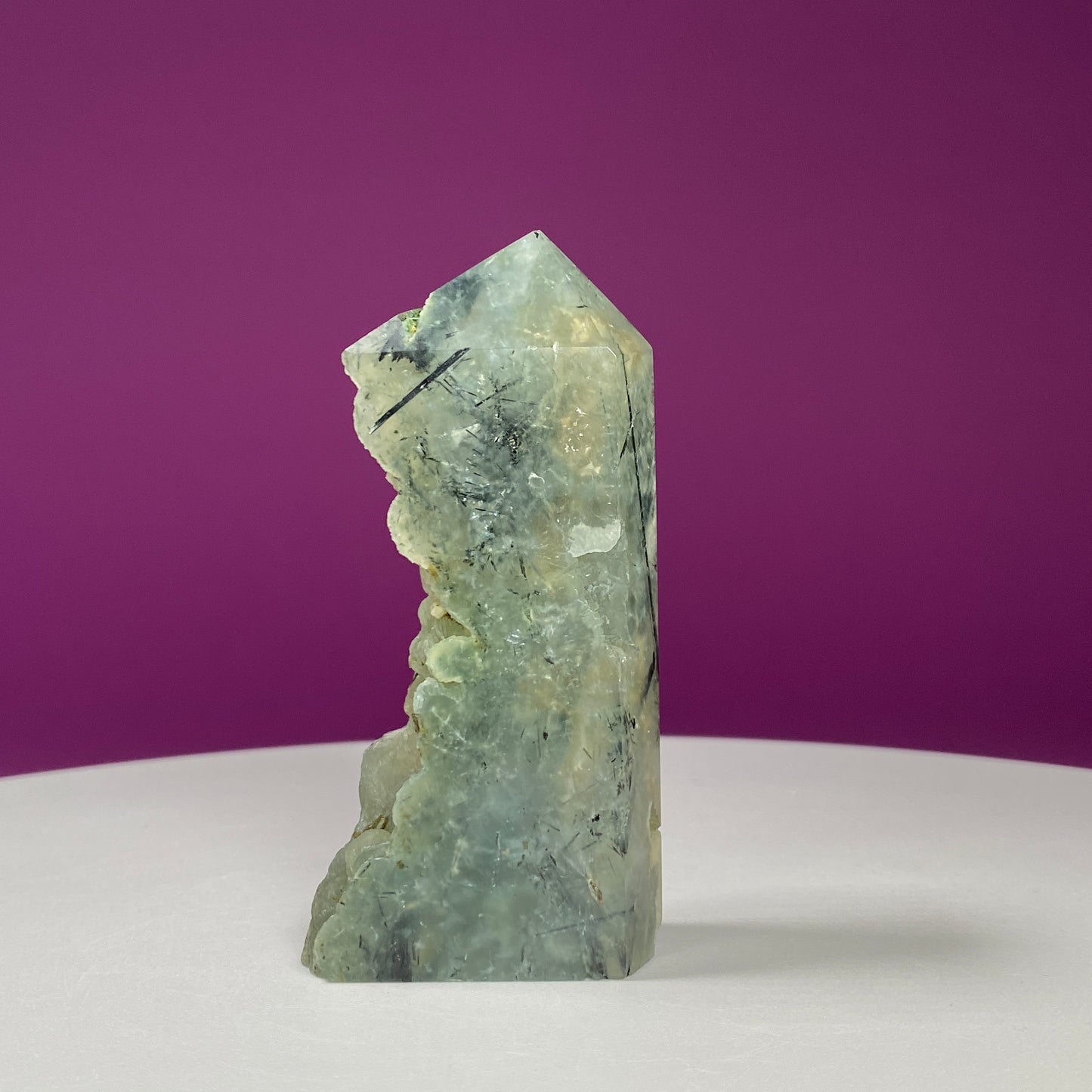 Prehnite Tower with Green Rutiles