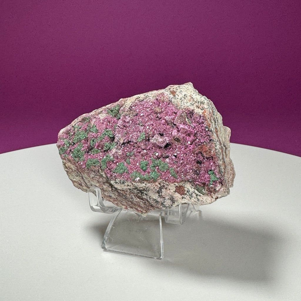Cobalt Calcite with Malachite Specimen (Includes Acrylic Stand)