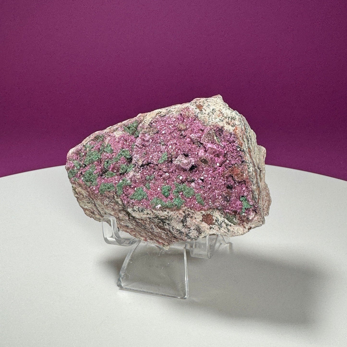 Cobalt Calcite with Malachite Specimen (Includes Acrylic Stand)