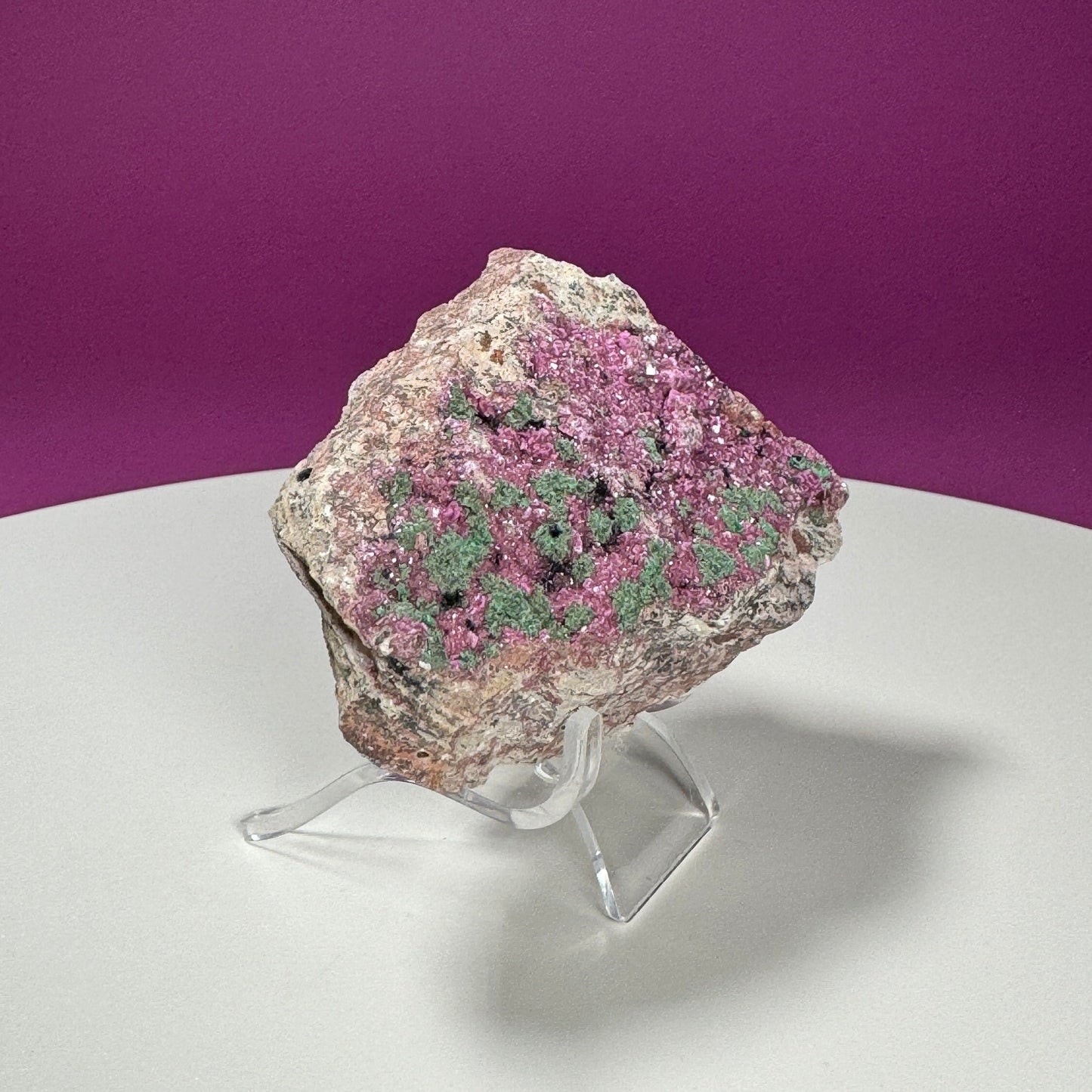 Cobalt Calcite with Malachite Specimen (Includes Acrylic Stand)