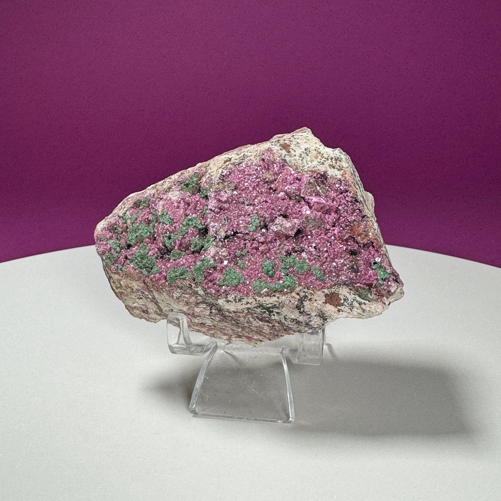 Cobalt Calcite with Malachite Specimen (Includes Acrylic Stand)