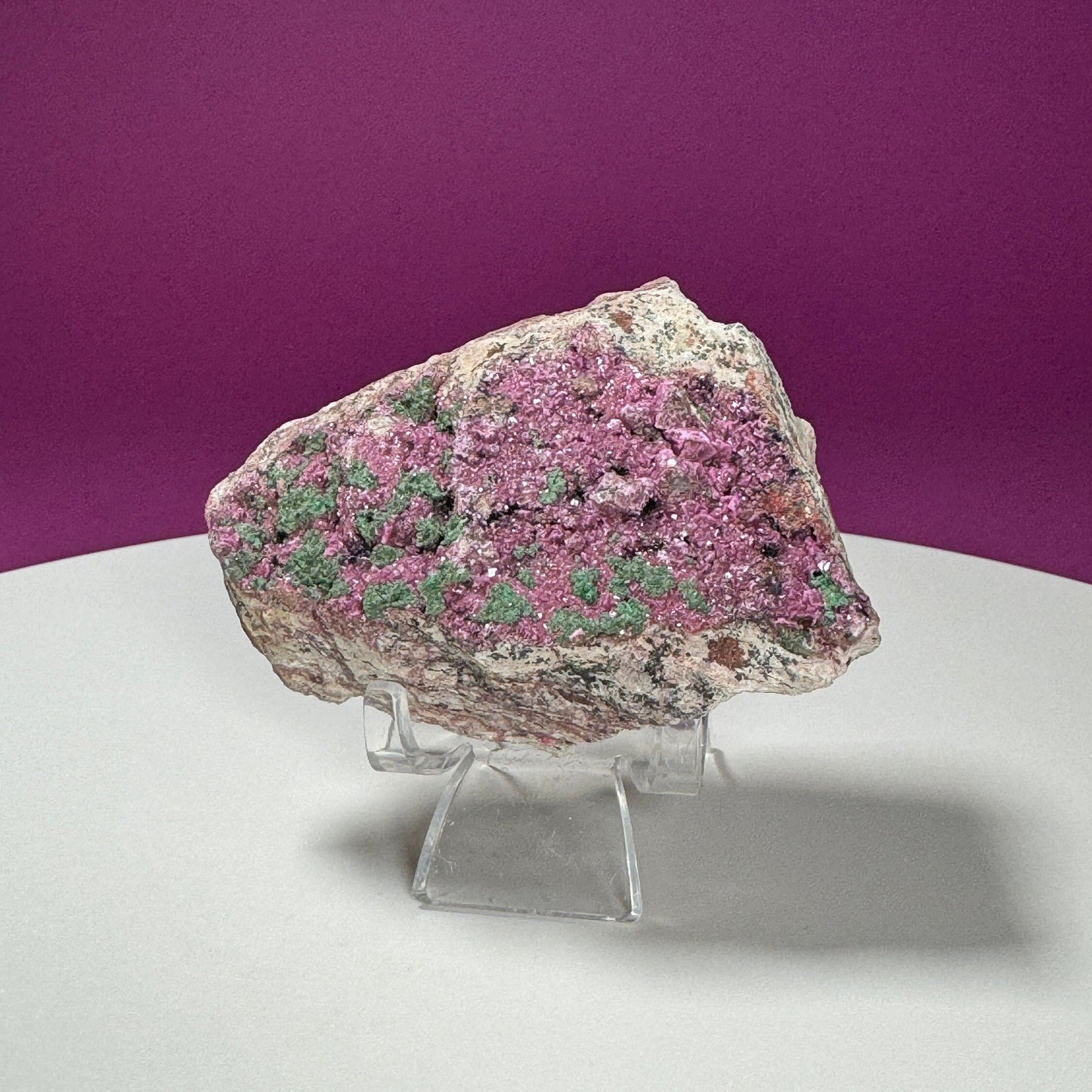 Cobalt Calcite with Malachite Specimen (Includes Acrylic Stand)