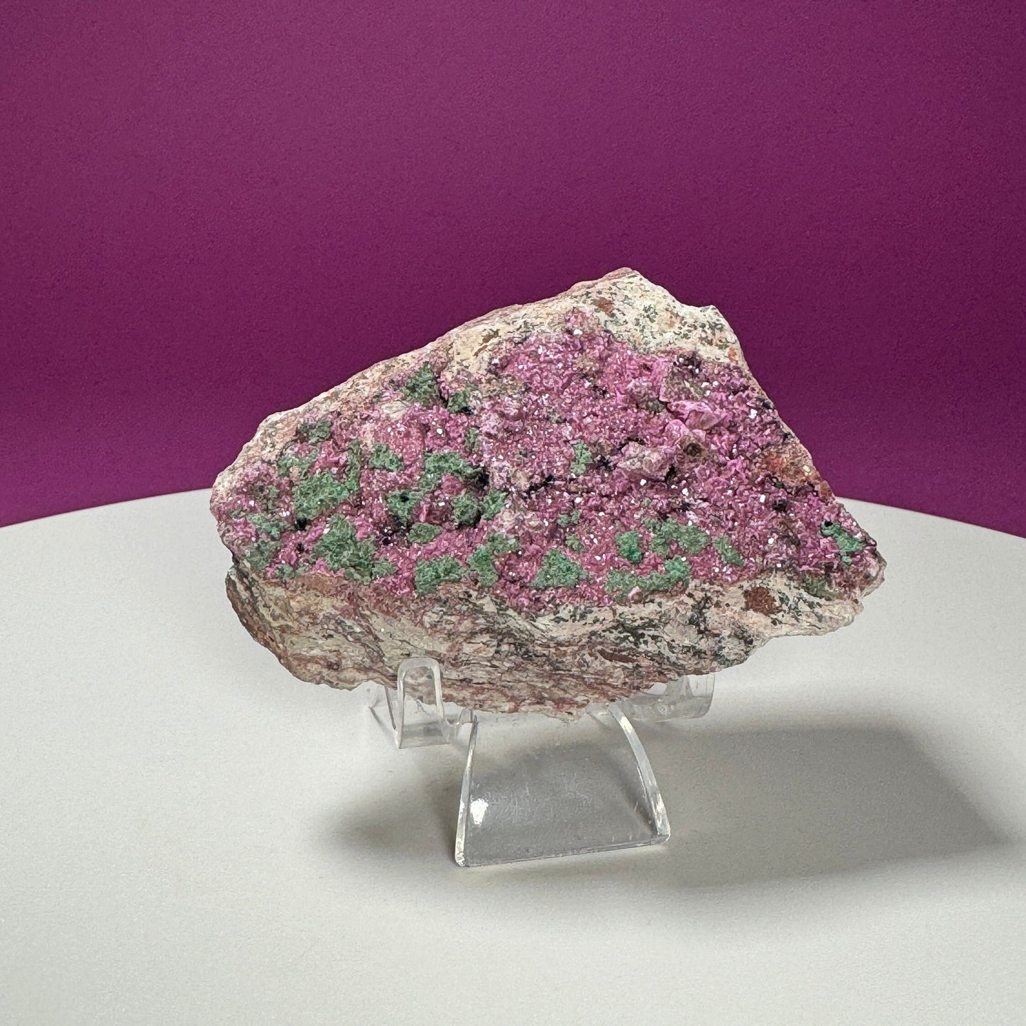 Cobalt Calcite with Malachite Specimen (Includes Acrylic Stand)