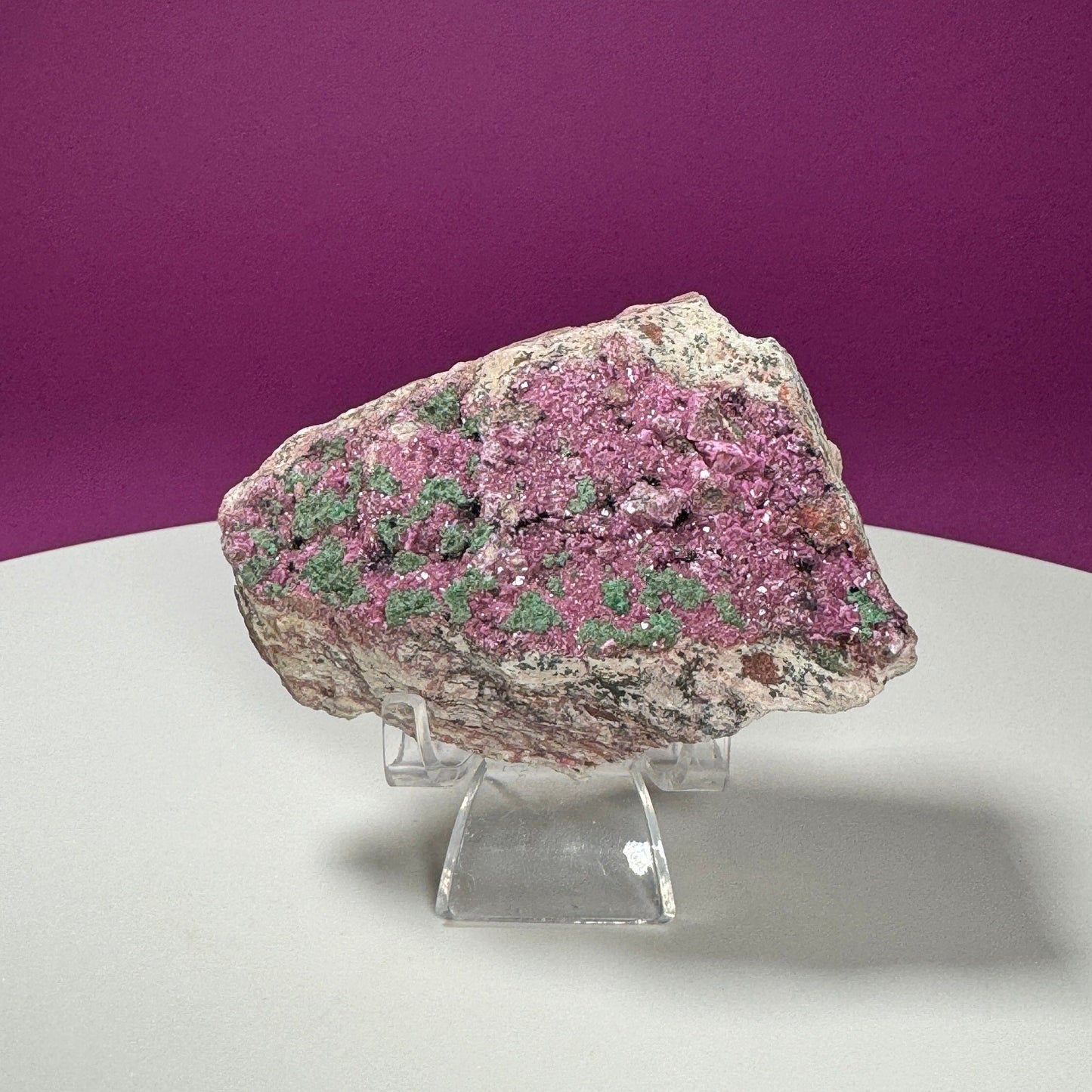 Cobalt Calcite with Malachite Specimen (Includes Acrylic Stand)